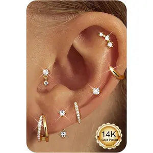Gold Earrings Stack for Women - 7Pairs Surgical Steel Small Chunky Huggie Hoops & Flat Back Stud Earrings Set Silver Cartilage Jewelry Trendy Christmas Gifts