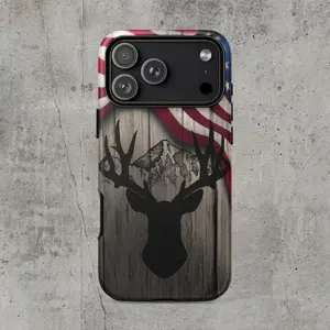American Flag Buck Mountain Tough iPhone Case, Deer, Elk, Stag iPhone Case, Gifts For Him, Gifts For Patriots, Gifts For Hunters, USA Case
