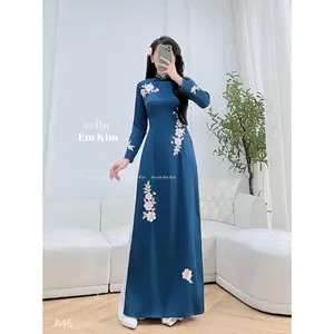 Ao Dai Viet nam| Deep Blue embroidery Ao dai  a46 | Ao Dai for Women| Lunar New Year