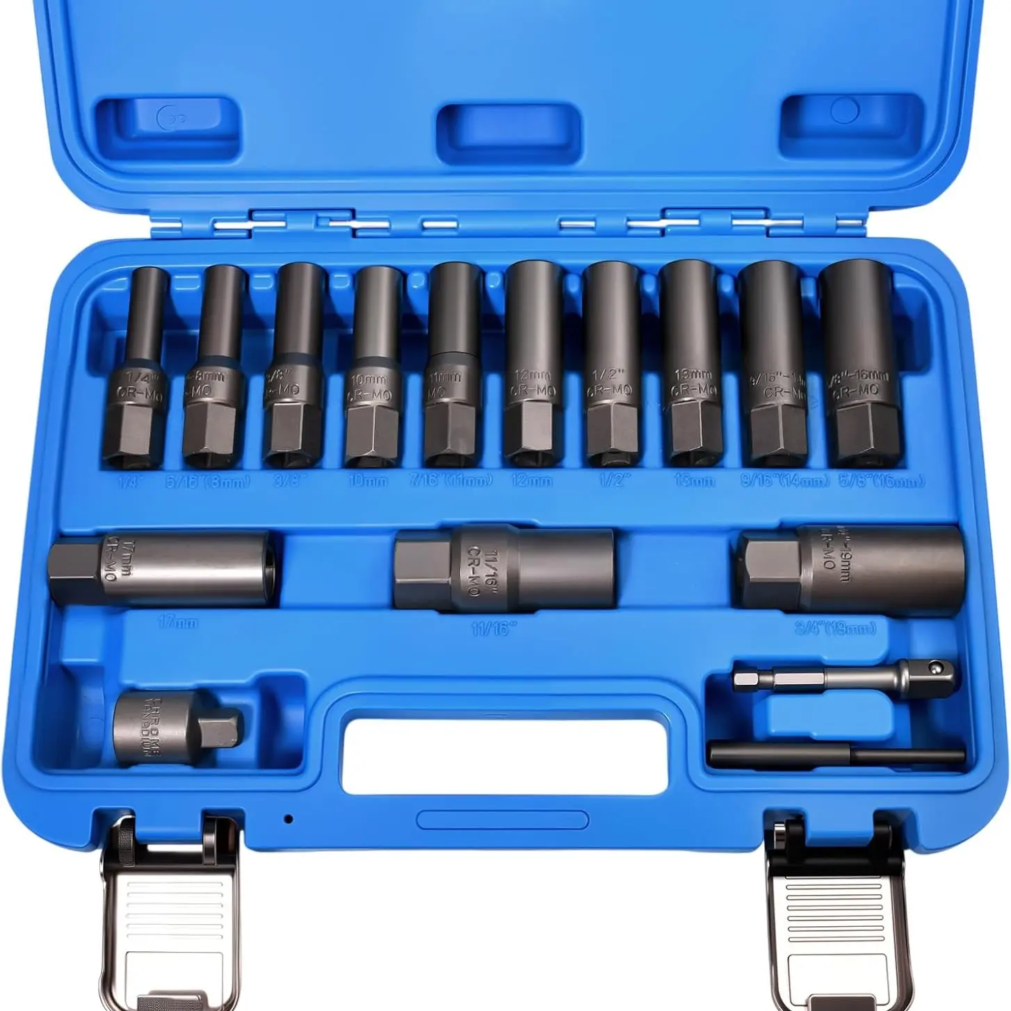 16pcs 3/8" Deep Well Bolt Extractor Set, Spark Plug Removal Extraction Socket Tool, Socket Combination Tool, Socket Kit, Impact Sockets Set, Extractor Set for Damaged, Frozen, Rusted, Rounded-Off Bolts, Studs, Nuts & Screws, Cr-Mo Steel, Impact Socket Set