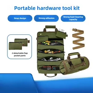 Heavy-Duty Roll-Up Tool Bag - Portable Oxford Fabric Storage Organizer with Detachable Pockets, Ideal for Electricians & Mechanics