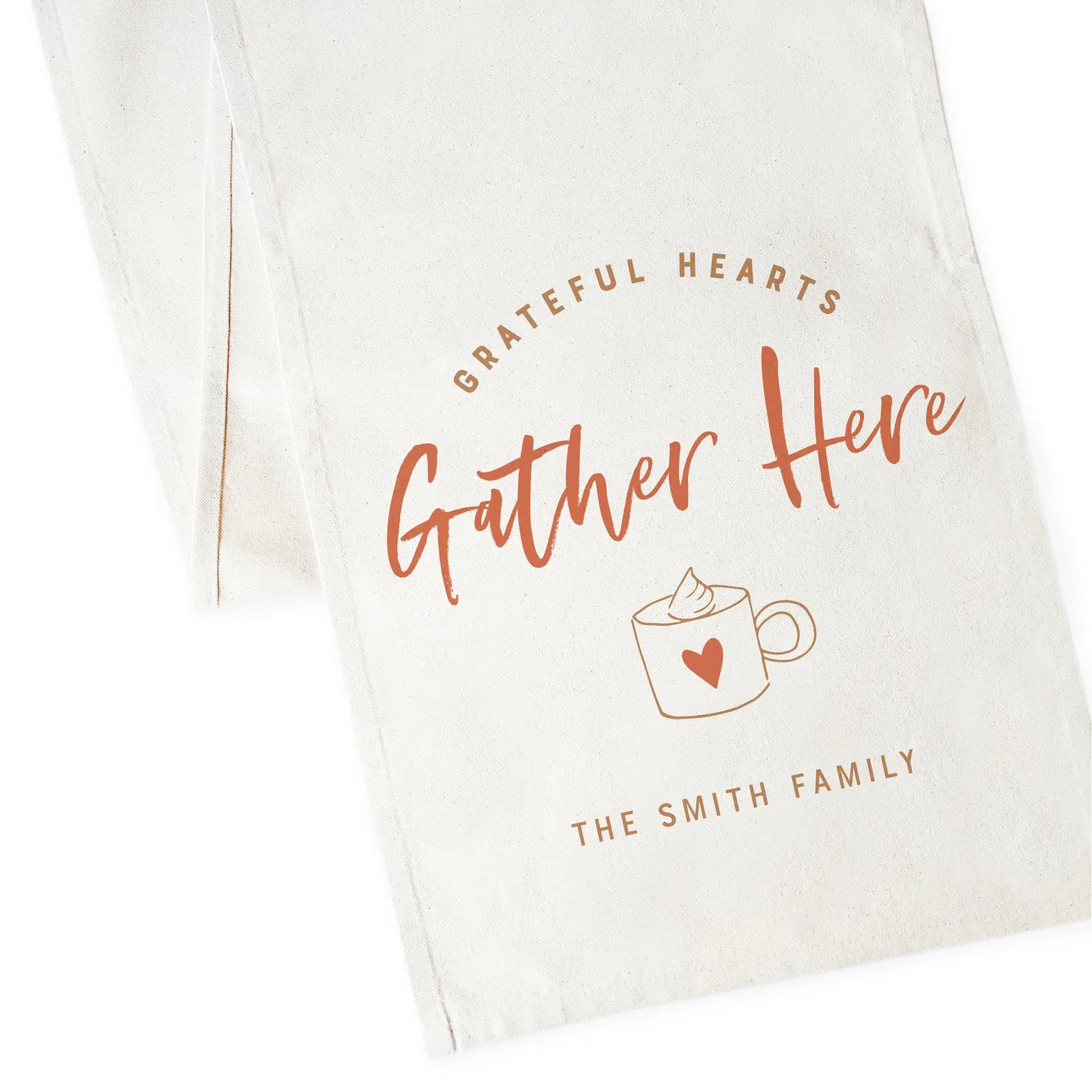 Personalized Family Last Name Grateful Hearts Gather Here Canvas Table Runner
