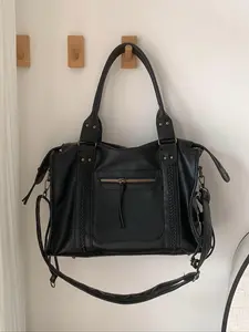 Women's Solid Color Crossbody Bag, Fashionable PU Leather Shoulder Bag for Daily Used, Casual Trendy Versatile High-quality Daily Commuting Bag, Pu Tote Satchel