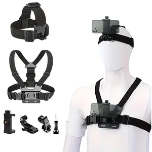 Sports Action Camera Chest Phone Holder Set, Six-In-One Design, Adjustable Shoulder Strap, Hand-Free Pov Shooting, Ideal for Blogging, Cycling, Hiking, Camera Accessories
