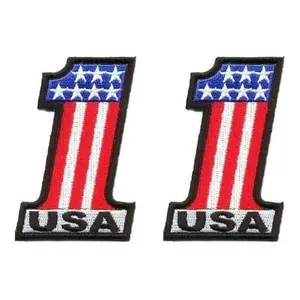 Number 1 one USA American Flag Patch [Iron on Sew on -3.0 X1.5 inch] 2 Piece for Vest, Jackets, Pack Backs, Hats, Tactical Gears