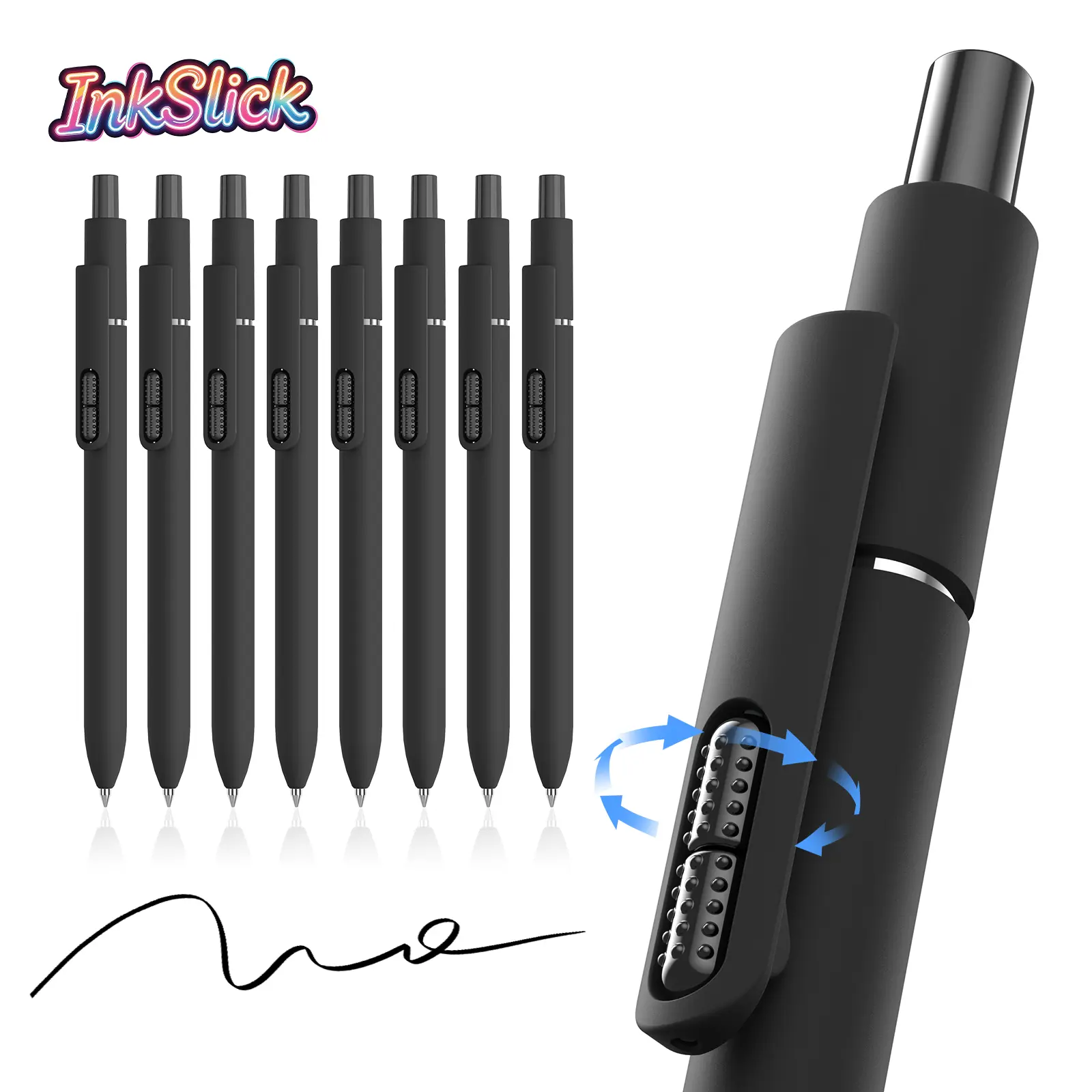 8 Pack Solid Black Retractable Ballpoint Pens, 1.0mm Medium Point, Ultra Smooth Glide Black Ink, Premium Long Lasting Fidget Pens for Students, Adults, School, Office, Journaling, Daily Home & Business Use