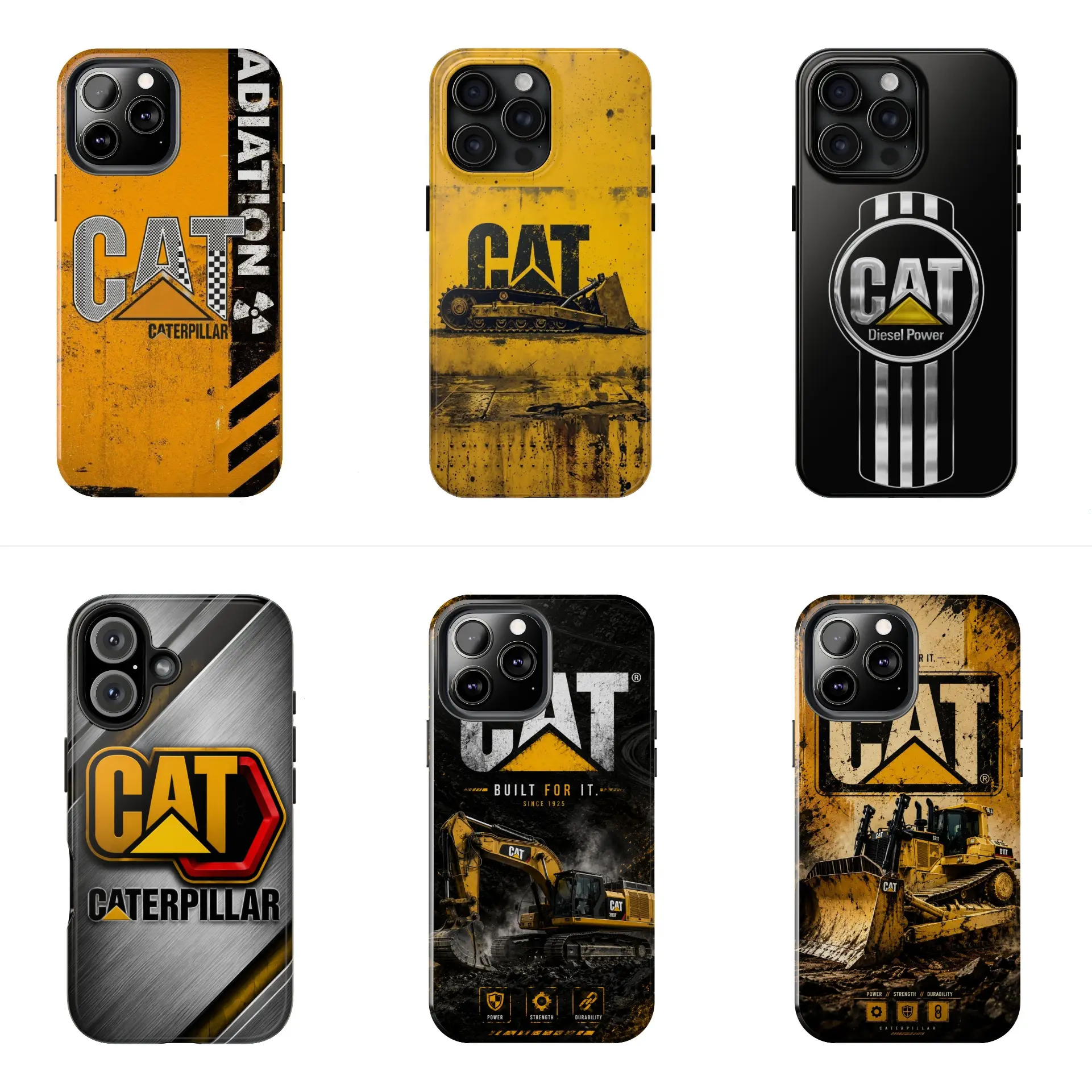 Caterpillar CAT Heavy Duty Construction Excavator Case for iPhone 17-7 Pro Max Plus & Samsung Galaxy S26-S21 Ultra Plus - Industrial Diesel Power Tractor Bulldozer Yellow Black Workman Phone Cover unisex