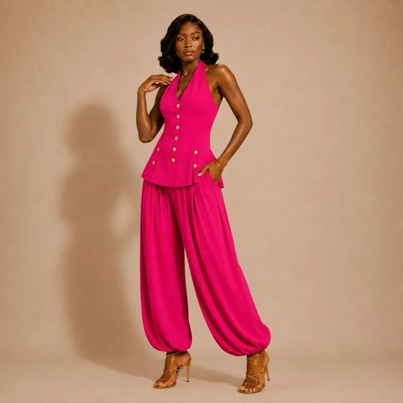 The Seraphine Halter Luxe Pant Set fit two-piece The Seraphine Halter Luxe Pant Set fit two-piece