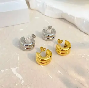 Small Double Band Chunky C-Hoop Earrings