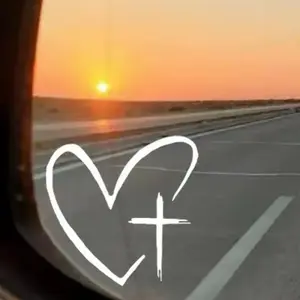 4 PCS Heart with Cross Decal Waterproof Easy Peel & Stick Car Mirror Decal Perfect for Windows Laptops Faith Reminder Christian Religious Jesus Bible Verse Inspirational Bumper Sticker Self-Adhesive Vinyl Decal