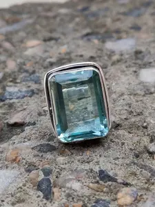 Sea blue cubic zirconia ring, women's ring, meditation ring, handmade ring, designer ring, peace ring, gift for her