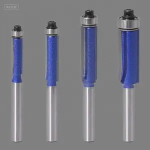 1/4 Inch Shank Flush Trim Router Bit Set with Top Bearing - 4PCS Precision Woodworking Tools for Smooth Edges - Reusable Carbide Tipped Bits - Professional Grade Trimming & Template Routing hand tool