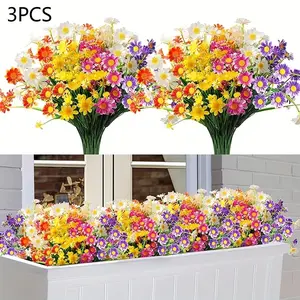 3PCS artificial flowers, daisies, Artificial Daisy Flower, UV resistant, non fading plastic plants, home decoration windows, outdoor plastic flowers, rural home decoration dining tables, floral decorations, photography props