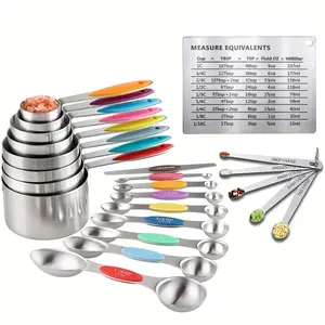 Black and Colorful 23pcs Measuring Cup and Spoon Set, Stainless Steel, Includes 8 Stackable Measuring Cups, 8 Double-Sided Magnetic Measuring Spoons, 1 Leveler, 5 Mini Spoons, and 1 Measurement Conversion Chart, Suitable for Dry and Liquid