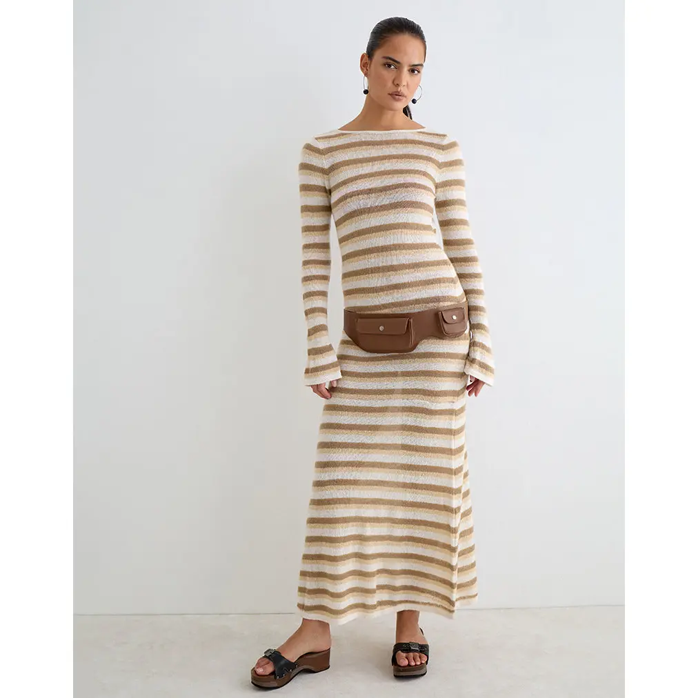 Jadie Long Sleeve Maxi Dress in Knit Tonal Stripe