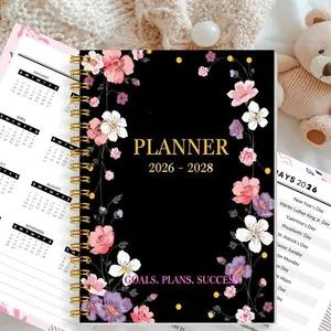 2026-2028 3-Year Calendar Notebook, Monthly Schedule Goal Trackers, Home Affairs Organizer, Annual Overview, To-Do Lists, Important Items Record