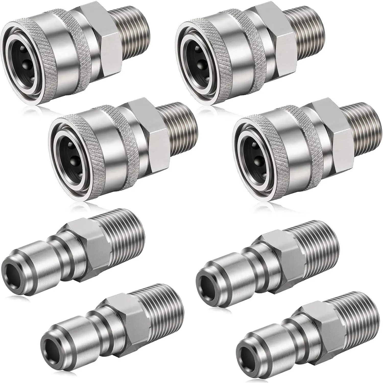 4 Sets NPT 1/4 Inch  Washer Coupler Quick Connect Plug Male Female 1/4 Quick Connect Fittings  Washer Adapters Accessories(External Thread)
