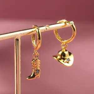 Cute Gold Charm Earrings Set, Adorable Cowboy Earrings, Western Dainty Dangle Earrings, Everyday Cute Boho Earrings, Cowboy Hat Boot Jewelry
