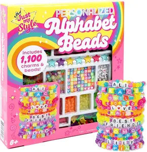 ABC Beads by Horizon Group Usa, 1000+ Charms & Beads, Alphabet Charms, Accent Seed Star Wax Beading Cord, Satin Cord Key Ring Included, Bright, Small