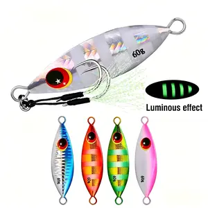 5pcs Luminous Metal Slow Jigs, 10g-60g Zebra Glow Saltwater Fishing Lures, Sinking Baits with Assist & Treble Hooks for Boat Fishing