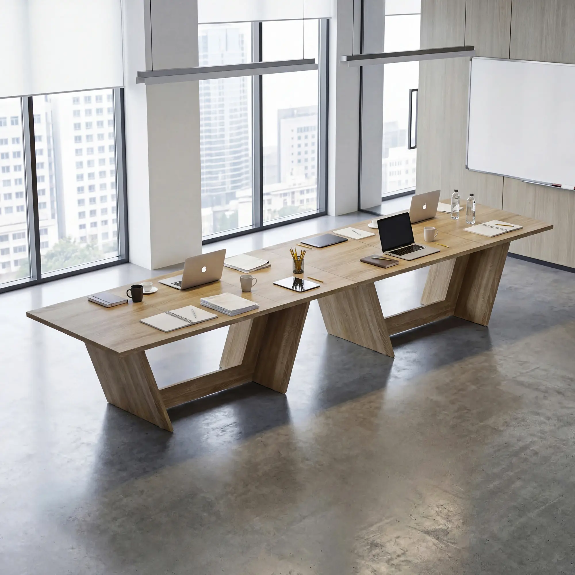 FUFU&GAGA Rustic Wood Grain Conference Table - Rectangular, V-Leg Sturdy Base, 220 lbs Capacity, Easy Maintenance Commercial Office Furniture for Boardrooms