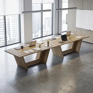 FUFU&GAGA Rustic Wood Rectangular Conference Room Table - Sturdy Base Office & Boardroom Commercial Furniture Desk