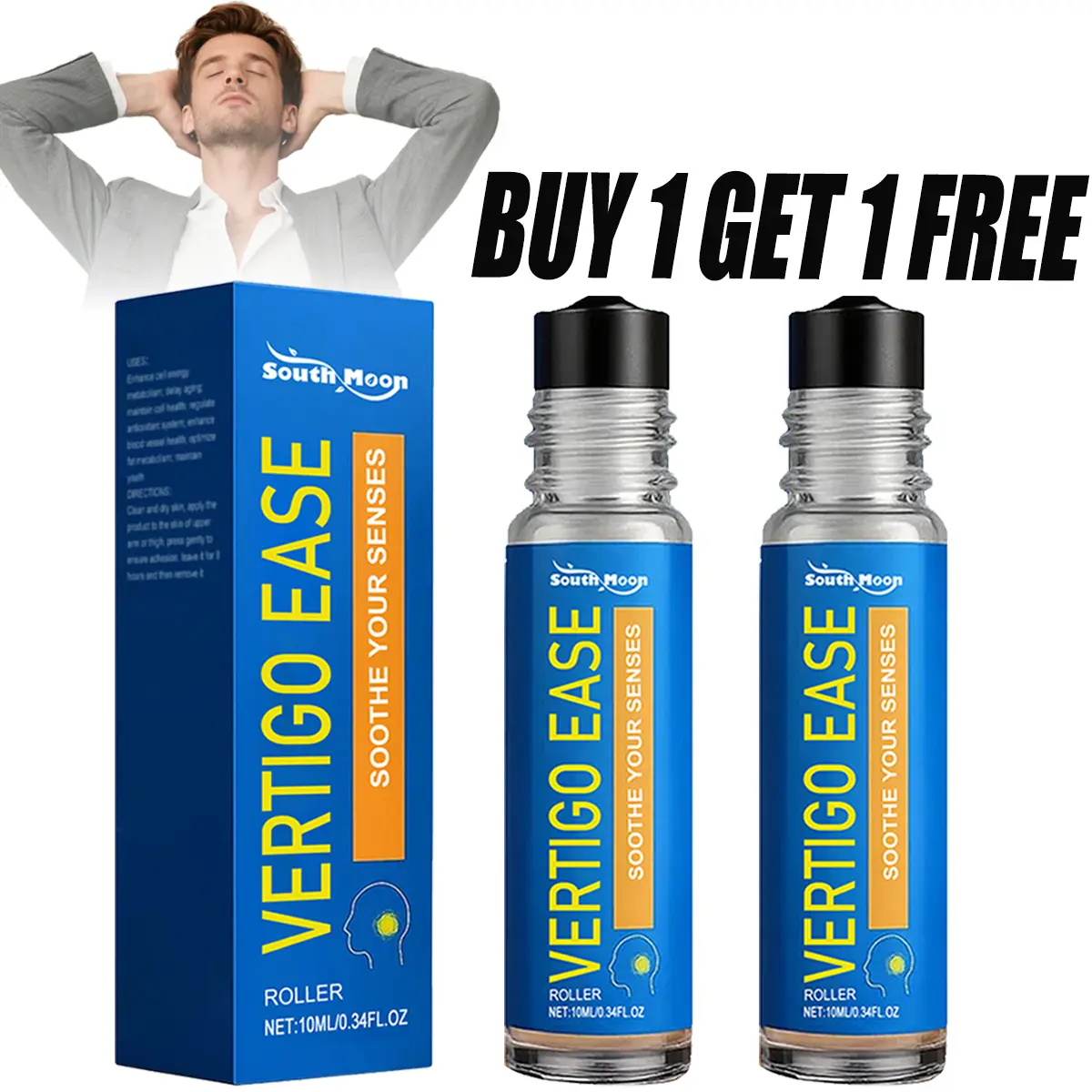 BUY 1 GET 1 FREE Vertigo Ease Therapeutic Roll-On - Mint-Infused Aromatherapy Essential Oil for Dizziness & Nausea Relief - 10ml Wellness Healthcare Body Massage Oil