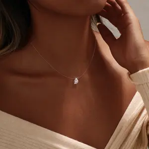Pvoovi S925 Round Cubic Zirconia CZ Choker Necklace, Invisible Fish Line Setting for Women