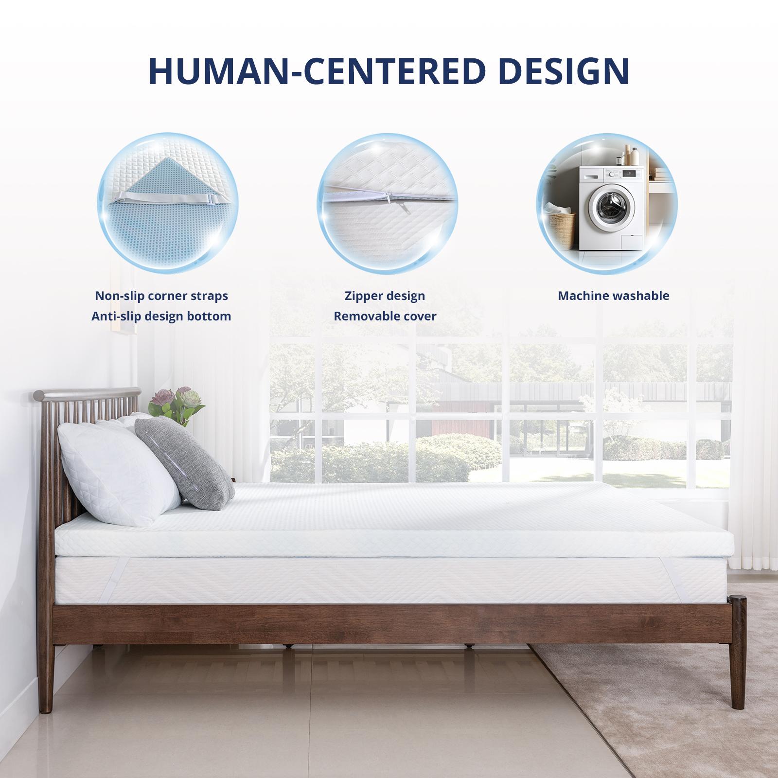 EGOHOME Original White Mattress Topper – Gel Memory Foam, Ventilated Design, Cooling Sleep, Removable Fitted Cover, Twin, Full, Queen & King Sizes