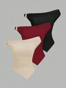 One Shoulder Metal Buckle Asymmetrical Bustier Vest Set, Three-Piece Elegant Women's Top, Stylish, Chic and Comfortable Fashion