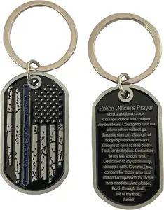 Blue Line Police Officer's Prayer Challenge Coin Dog Tag Keychain Police Law Enforcement Keychains