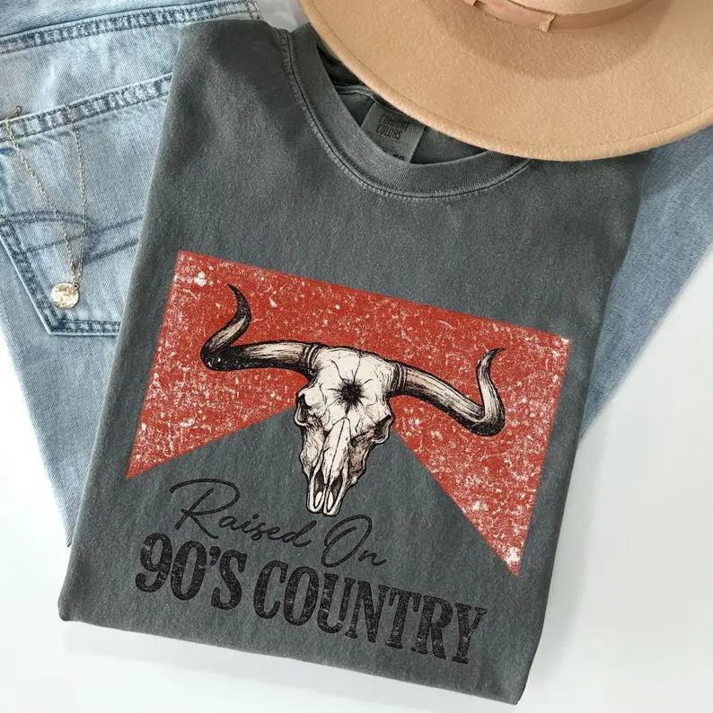 Comfort Colors Raised On 90s Country Shirt, Vintage Country Music Tee, Western Graphic Racerbank, Retro Cowboy Tee
