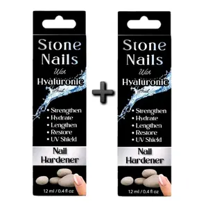 (2 Pack) Stone Nails Nail Hardener with Hyaluronic Acid - Strengthens Hydrates & Protects Nails with UV Shield - Fortalece Hidrata y Protege Tus Uñas Como Piedra