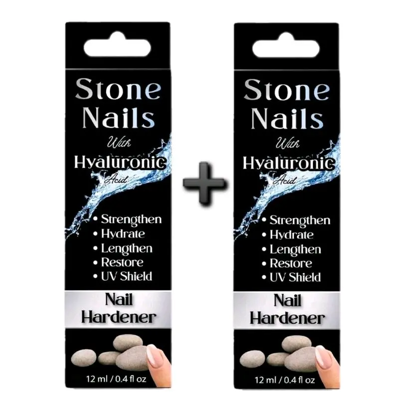 (2 Pack) Stone Nails Nail Hardener with Hyaluronic Acid - Strengthens Hydrates & Protects Nails with UV Shield - Fortalece Hidrata y Protege Tus Uñas Como Piedra