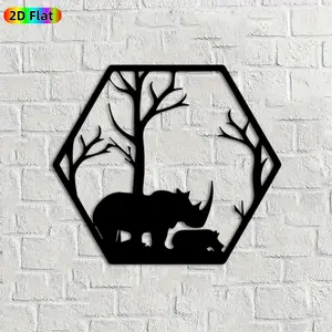 1pc Rhino & Tree Metal Wall Art, Natural Rhino & Tree Statue Mural, Ideal Gift for New Year, Easter, Nature Decor Enthusiasts, Weather-Resistant Metal Wall Decor Wall Sculptures, Perfect for Outdoor Wall & Fence Nature Enthusiasts