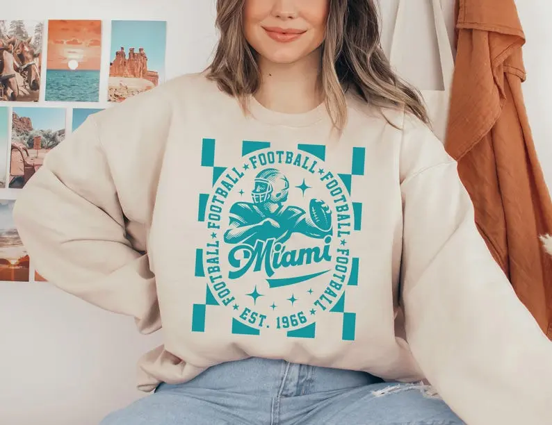 Miami Dolph Football Crewneck Sweatshirt / T-Shirt, Dolphin Sweatshirt, Vintage Style Miami Football T-Shirt, Miami Fans Gift