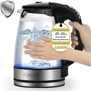 Plaman Electric Kettle Temperature Control - Keep Warm Hot Water Boiler, Double Wall  kettle for Boiling Water 6 Presets 1500W 4 Hours 1.7L LED Auto Shut Off Cordless