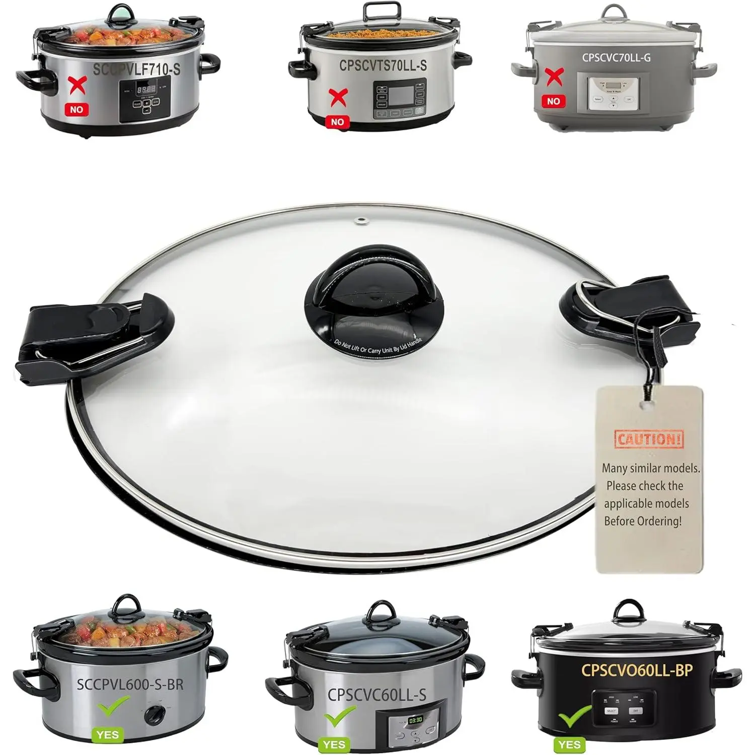 Oval Glass Lid Compatible with Crock Pot 6 Quart Slow Cooker SCCPVL600-S-BR, CPSCVC60LL-S, CPSCVC060LL-BP, Measure your pot per picture to match right lid replacement