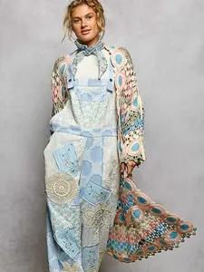 Long Maxi Crochet Boho Pastel Colors Open Cardigan Duster