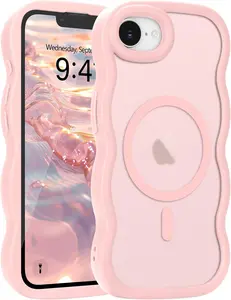 Pepmune for Phone 17e/16e Case, Curly Wavy Frame Hard Translucent Matte Clear Back Cover for Women Men Compatible with Magsafe TPU Bumper Shockproof Drop Protection Phone Case for Phone 16e/17e, Pink