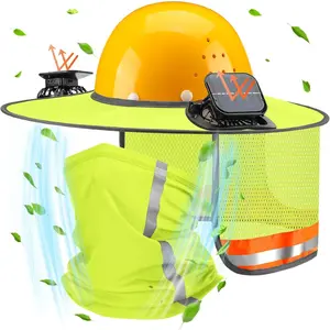 2 Pcs Sun Hard Hat Neck Shield Shade Full Brim Hard Hat with Solar Fan Hardhat Sun Shield Visor with High Visibility for Construction Helmet Hardhat Accessories, Reflective(Fluorescent Yellow)