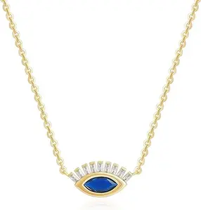 FetteroGold Dainty Evil Eye Necklace for Women  Gold Plated Cute Delicate Solitaire Cubic Zirconia Boho Protection Evil Eye Minimalist Simple Necklace