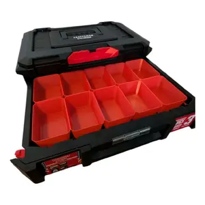 Craftsman Tradestack Custom Organizer Bin 3D Printed in Red PETG Plastic with Precision-Modeled Feet for Toolbox Organization and Small Part Storage