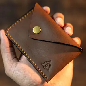 Leather Card Holder Button Closure Envelop Design Slim Leather Card Wallet Credit Card Holder Best Gift For Him Handmade Hand Stitched Wallet
