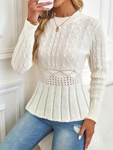 women's cable knit plain round neck pullover sweater, long sleeve slim-fit knitted top for fall & winter, casual cozy stylish elegant soft daily wear commute cute sweater top, women fall outfit, fashion autumn knit top for women, winter sweater
