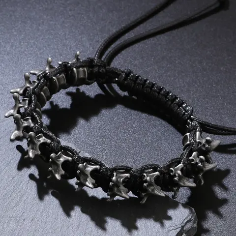 Punk Hip-Hop Handwoven Alloy Dragon Bone Bracelet, Punk Style Jewelry, Adjustable Wrist Accessory for Men, Braided Bracelets