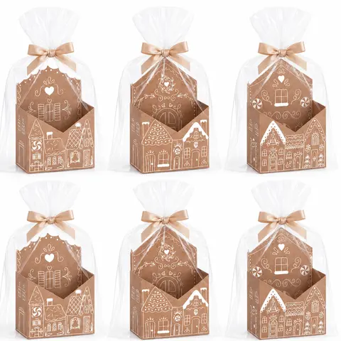 6/12/24 Pcs Christmas Gift Basket Teacher Appreciation Gifts School Party Gift Boxes with Ribbon Cards Foldable Pencil Design Paper Basket for School Classroom Party Decorations,Teacher's Day Back to School Birthday Reward Xmas Party Gift Supplied