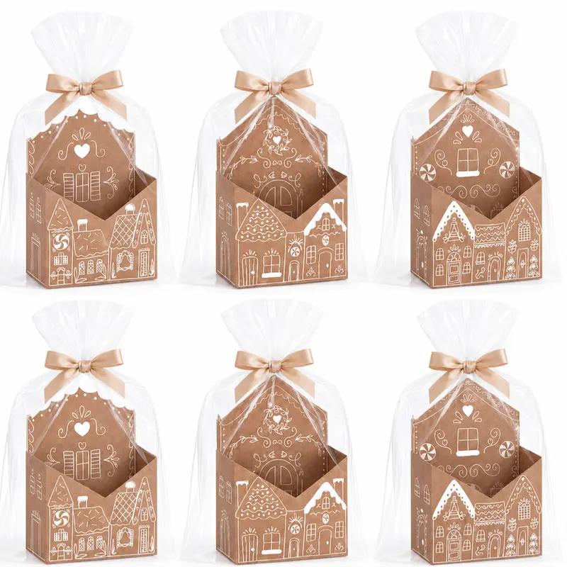 6/12/24 Pcs Christmas Gift Basket Teacher Appreciation Gifts School Party Gift Boxes with Ribbon Cards Foldable Pencil Design Paper Basket for School Classroom Party Decorations,Teacher's Day Back to School Birthday Reward Xmas Party Gift Supplied