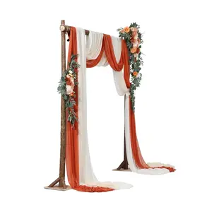 Artificial Wedding Arch Flowers Kit, Orange Arch Flowers with Drapes 5 Pcs - Silk Floral Arrangements, Sheer Drapes for Wedding Ceremony Backdrop, Reception Decor Orange + Light Pink + White 5-Piece Set