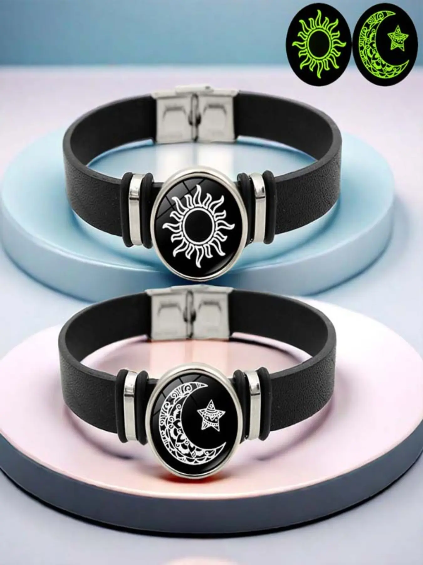 Day Moon Glow Couple Bracelet, Vintage Style Day, Fluorescent Night, Sun & Moon Design, Romantic Bangle for All Seasons